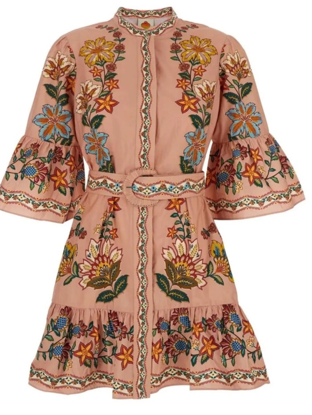 Farm Rio Pink Garden Delight Belted Romantic Western Mini Dress Sz S